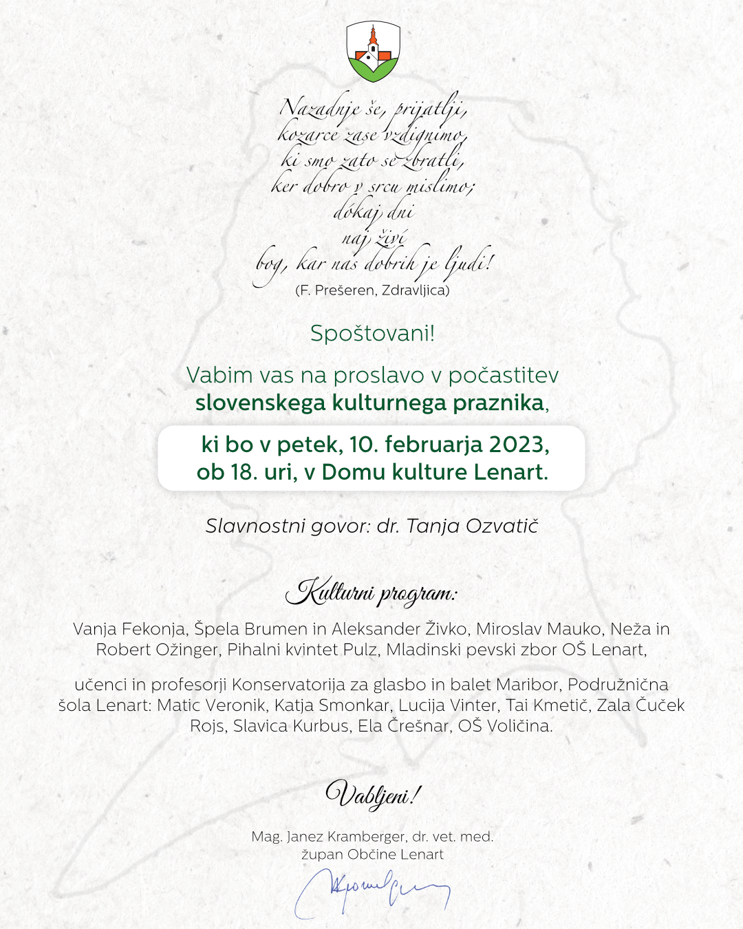 Proslava v počastitev slovenskega kulturnega praznika